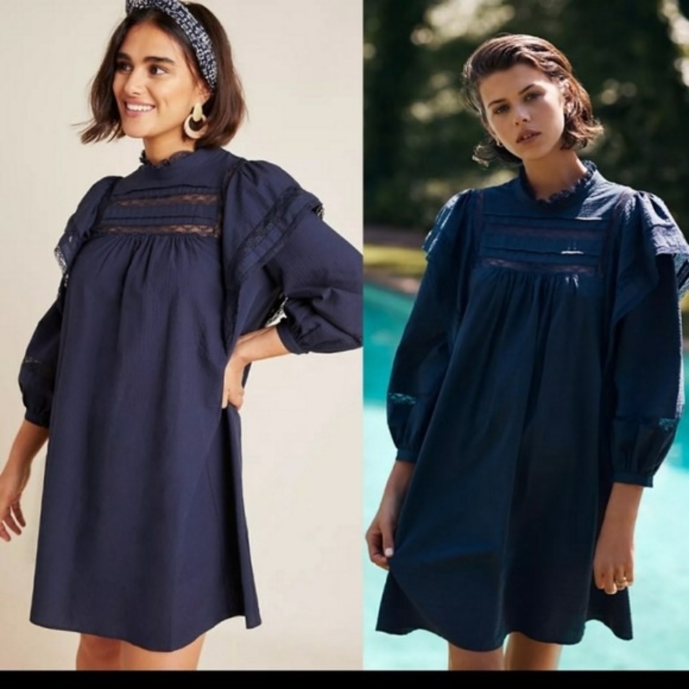 Anthropologie  Maeve Navy Fleet wood Tunic size 8